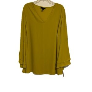 Alfani Woman 24W Luxe Lime Green Bell Sleeve V Neck Polyester Blouse